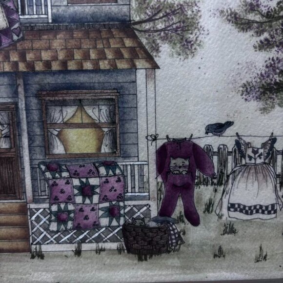 B. Andresen Country Cottage Print – Framed Americana Folk Art, Checkered Heart F - Picture 3 of 12